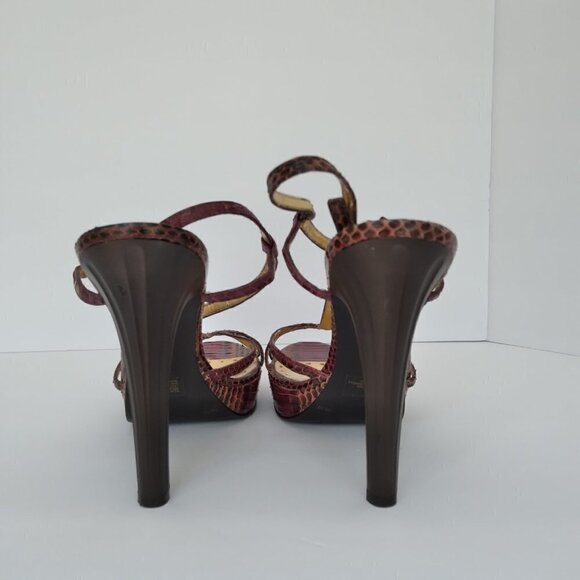 BCBGirls 'Minsy2' Cherrywood Snake Leather  T- Strappy Stiletto Platforms  Size9 - Picture 4 of 8